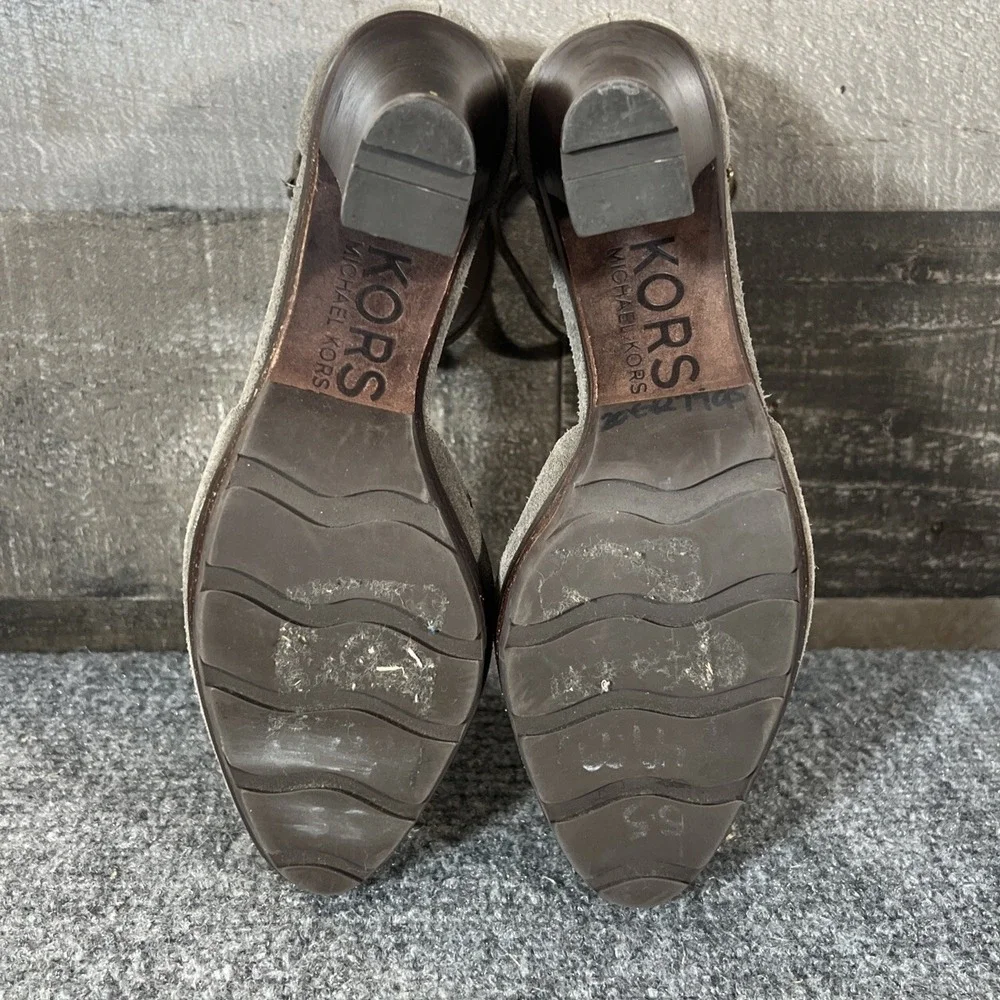 MICHAEL Michael Kors Brown Leather Suede Platform Ankle Strap Heels Size 5.5 M